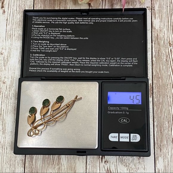 Vintage VD Signed 12K GF Gold Vermeil Flower Bell Drop Jade Green Stone Brooch - Picture 7 of 10